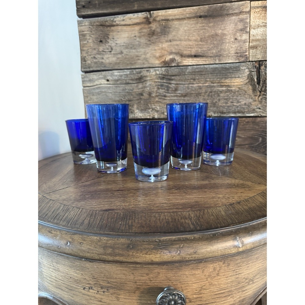 Highball Glass Stockholm Cobalt Blue Block Vintage Barware Blue Glass Set Of 5